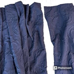 Unbranded Pair of 52Wx60+L Textured Solid Navy Blue Pole Rod Curtains